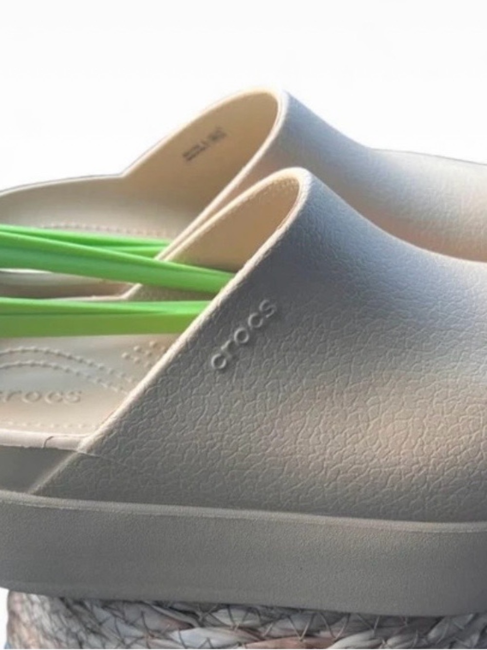 CROCS Slip-On Platform Clog in Beige with Green Strap